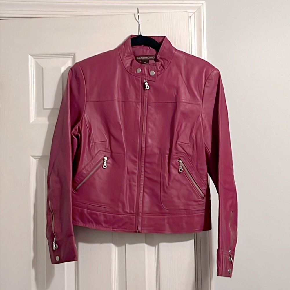 Pink genuine leather jacket.